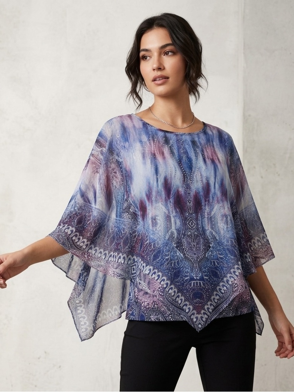 WORLD Unity Paisley Boho Handkerchief Hem Poncho Top